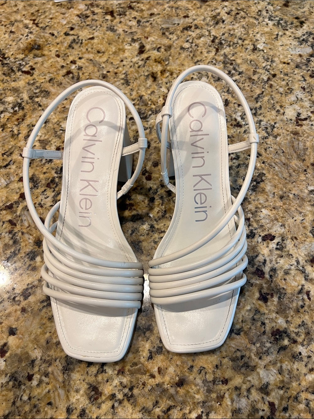 Calvin Klein White Multi-Strap Square-Toe Sandals